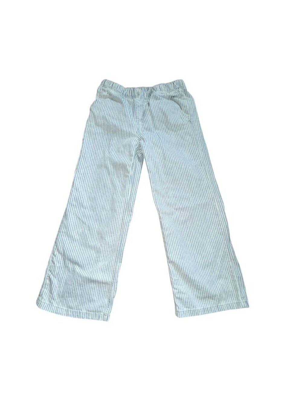 Cat & Jack Girls Striped Wide Leg Pull On Denim Pants-Blue/White-14-GUC